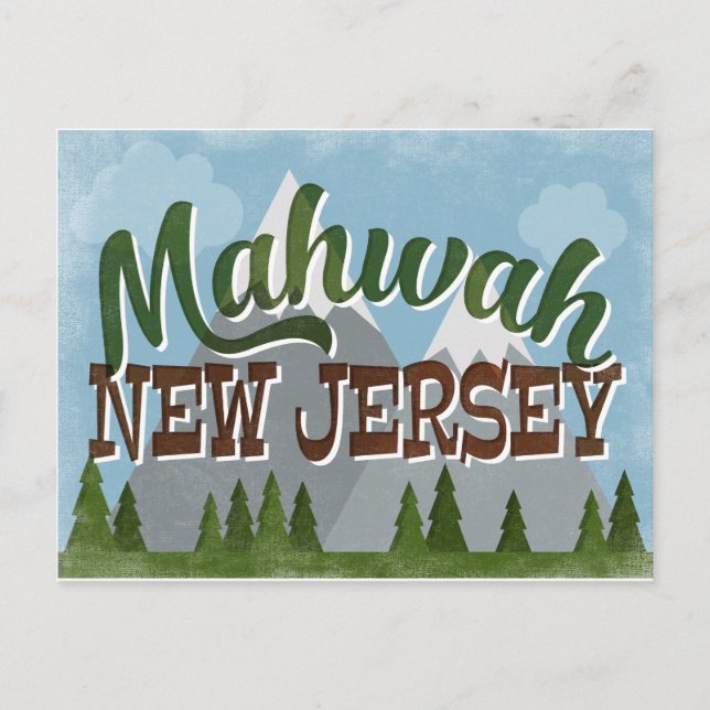 Mahwah New Jersey Fun Retro Snowy Mountains Postcard (Front)