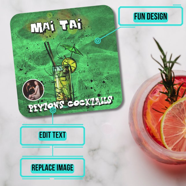 Mai Tai Cocktail Party Square Paper Coaster (Please enjoy our design and see the others in the collection.)