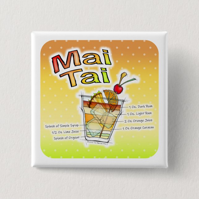 MAI TAI COCKTAIL RECIPE ART 15 CM SQUARE BADGE (Front)