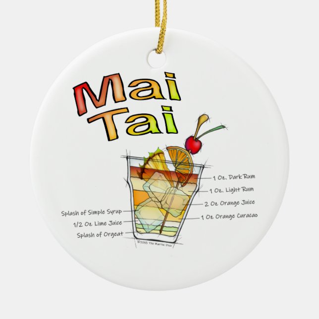 MAI TAI COCKTAIL RECIPE ART CERAMIC TREE DECORATION (Front)
