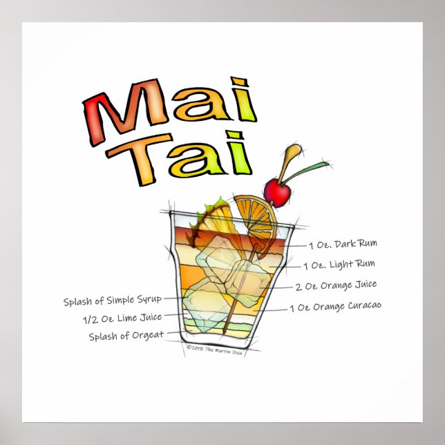 MAI TAI COCKTAIL RECIPE ART POSTERS & PRINTS (Front)
