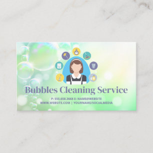 Maid and Cleaning Tools Icons   Soap Bubbles Business Card