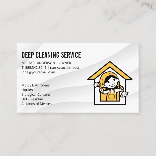 Maid and Home Illustration Logo Business Card (Front)