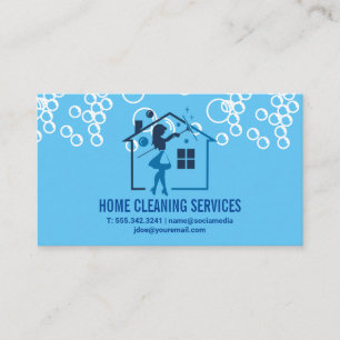Maid and House Logo   Soap Bubbles Business Card