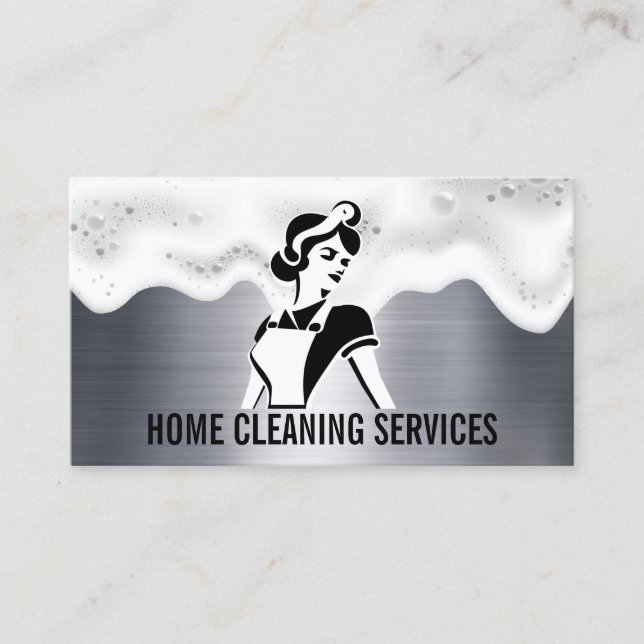 Maid Cleaner | Soap Suds | Metallic Background Business Card (Front)