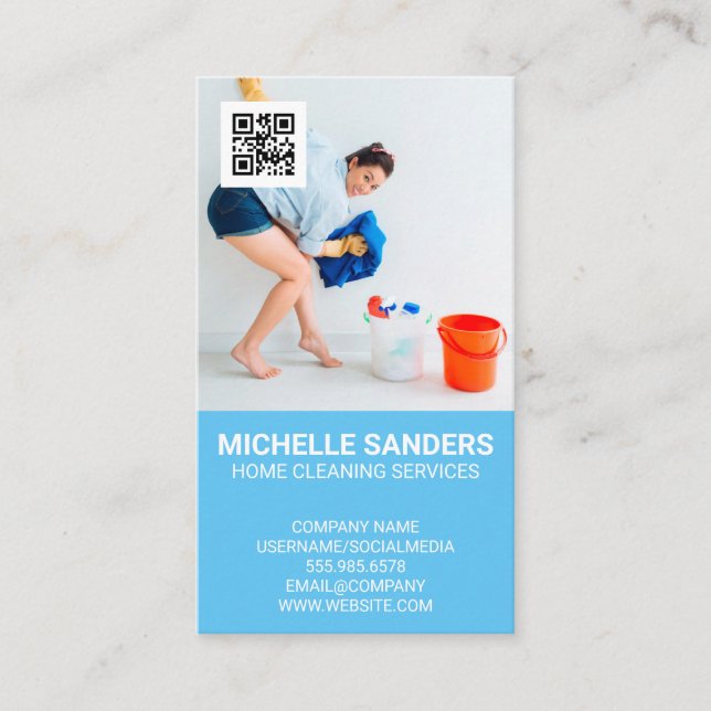 Maid Cleaning Happily | QR Code Business Card (Front)