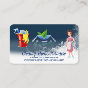 Maid Cleaning House and Cleaning Supplies Business Card