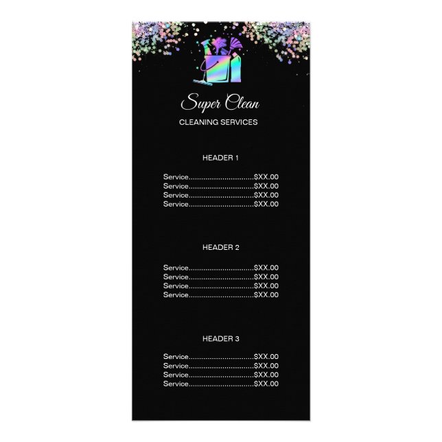 Maid Cleaning House Holographic Price List Rack Ca Rack Card (Front)