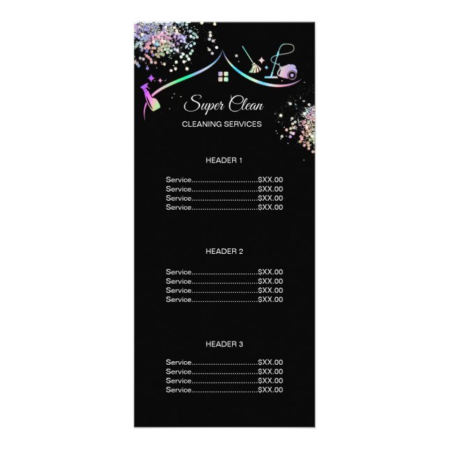 Maid Cleaning House Holographic Price List Rack Card (Front)