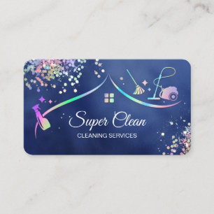 Maid Cleaning House Holographic Sparkling Business Business Card
