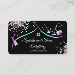Maid Cleaning House Holographic Sparkling Business Business Card