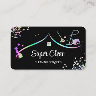 Maid Cleaning House Holographic Sparkling Business Business Card