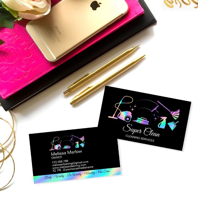 Maid Cleaning House Holographic Sparkling Business Business Card (Creator Uploaded)