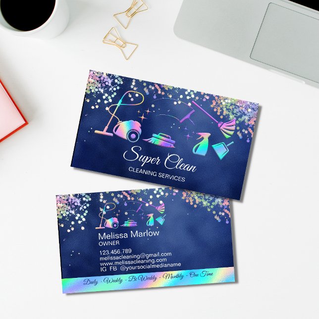 Maid Cleaning House Holographic Sparkling Business Business Card (Creator Uploaded)