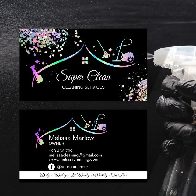 Maid Cleaning House Holographic Sparkling Business Business Card (Creator Uploaded)