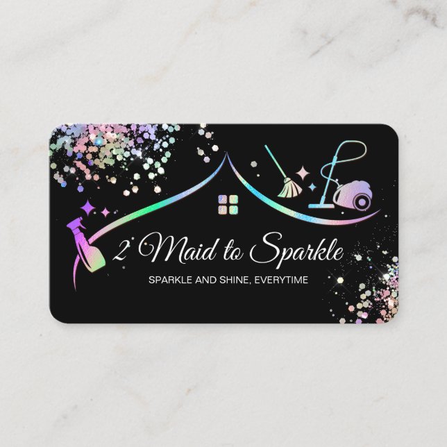 Maid Cleaning House Holographic Sparkling Business Business Card (Front)