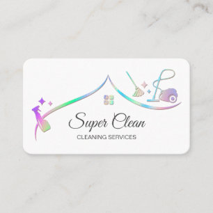 Maid Cleaning House Holographic Sparkling Business Card