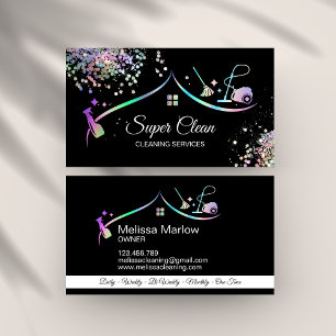 Maid Cleaning House Holographic Sparkling Business Card