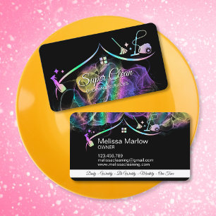 Maid Cleaning House Holographic Sparkling Business Card