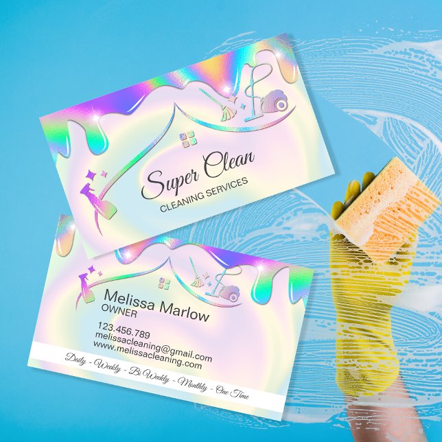 Maid Cleaning House Holographic Sparkling Business Card (Creator Uploaded)
