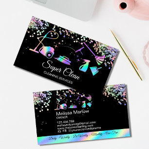 Maid Cleaning House Holographic Sparkling Business Card