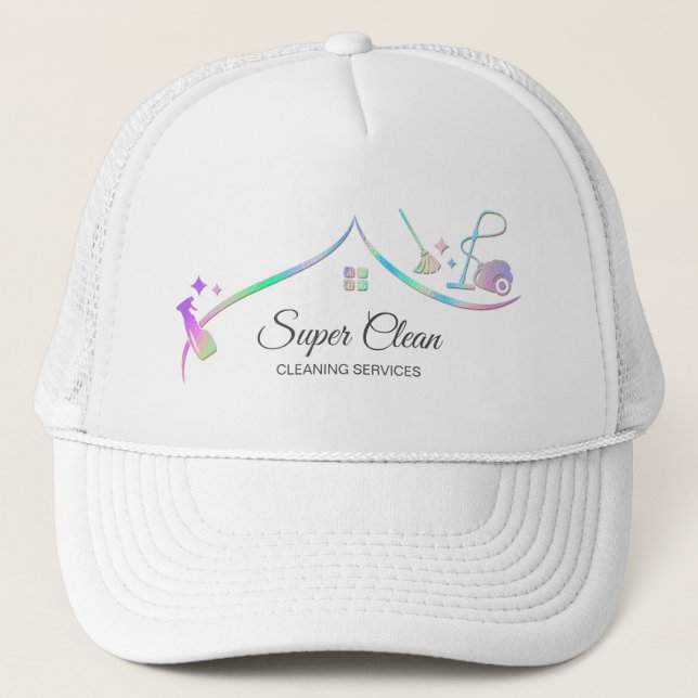 Maid Cleaning House Holographic Sparkling Trucker Hat (Front)