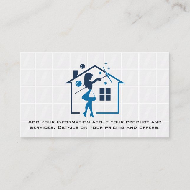Maid Cleaning House Logo | Bathroom Tiles Business Card (Back)