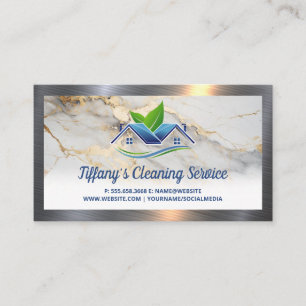 Maid Cleaning House Logo Metallic Border Business Card