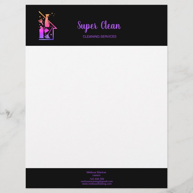Maid Cleaning House professional Cleaning Services Custom Letterhead (Front)