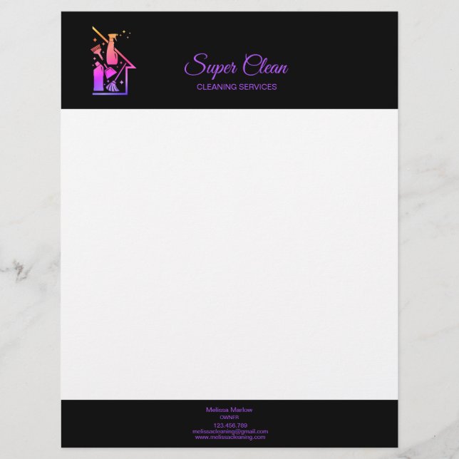 Maid Cleaning House professional Cleaning Services Custom Letterhead (Front)