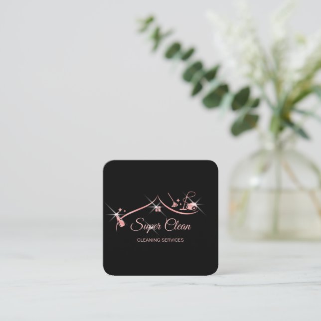 Maid Cleaning House professional Cleaning Services Square Business Card (Standing Front)