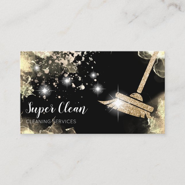 Maid Cleaning House Sparkling Dripping Gold Busine Business Card (Front)