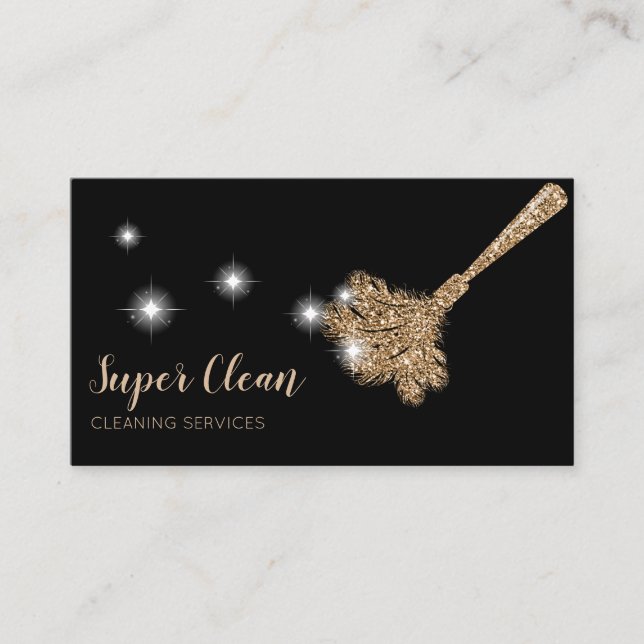 Maid Cleaning House Sparkling feather duster Business Card (Front)