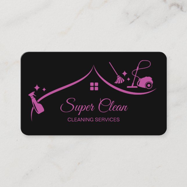 Maid Cleaning House Sparkling Fuchsia Business Card (Front)