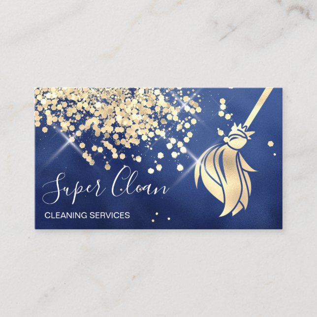 Maid Cleaning House Sparkling gold Business Card (Front)