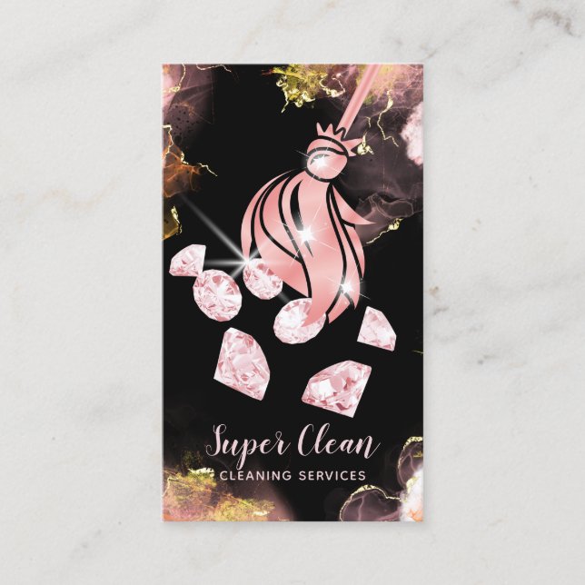 Maid Cleaning House Sparkling Gold Diamonds Busine Business Card (Front)