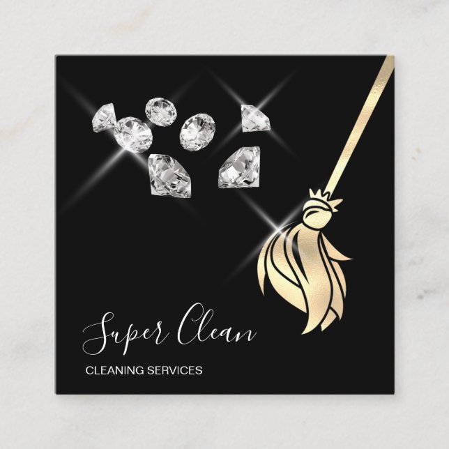 Maid Cleaning House Sparkling gold diamonds Square Business Card (Front)