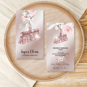 Maid Cleaning House Sparkling Gold Floral Business Business Card