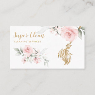 Maid Cleaning House Sparkling Gold Floral Business Card