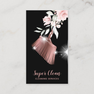 Maid Cleaning House Sparkling Gold Floral Business Card