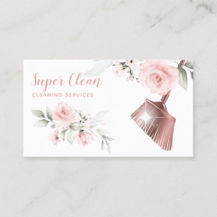 Maid Cleaning House Sparkling Gold Floral Business Card