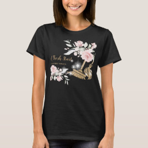 Maid Cleaning House Sparkling Gold Floral Business T-Shirt