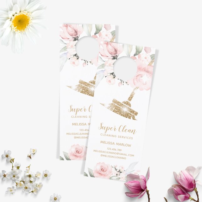 Maid Cleaning House Sparkling Gold Floral Door Hanger (Creator Uploaded)