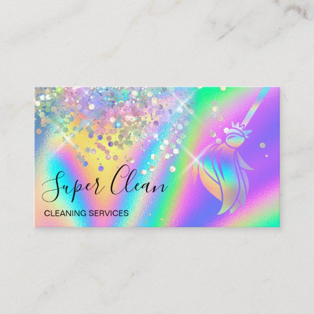 Maid Cleaning House Sparkling Holograph Business C Business Card (Front)