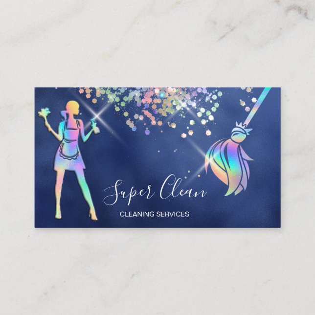 Maid Cleaning House Sparkling Holograph Business C Business Card (Front)