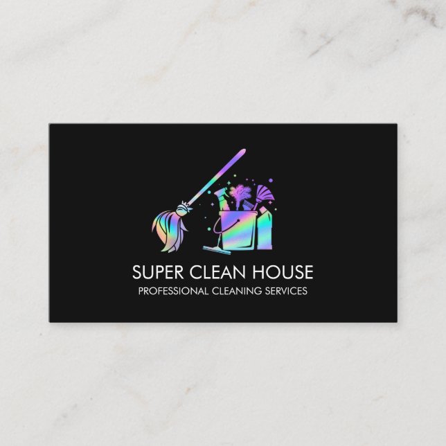Maid Cleaning House Sparkling Holograph Business C Business Card (Front)