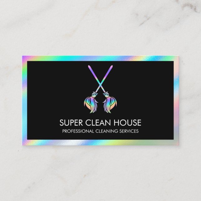 Maid Cleaning House Sparkling Holograph Business C Business Card (Front)