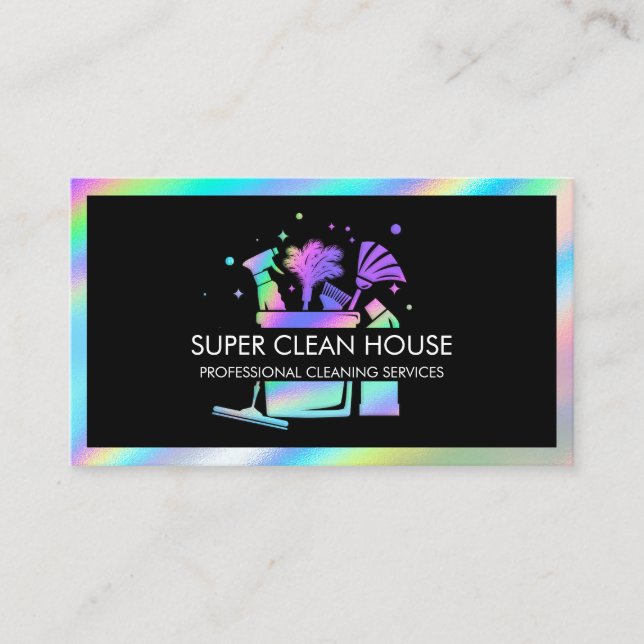 Maid Cleaning House Sparkling Holograph Business C Business Card (Front)