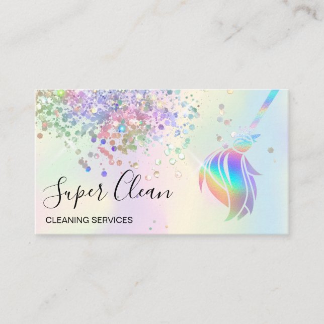 Maid Cleaning House Sparkling Holograph Business C Business Card (Front)
