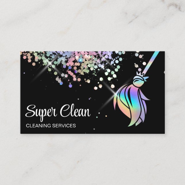 Maid Cleaning House Sparkling Holograph Business C Business Card (Front)